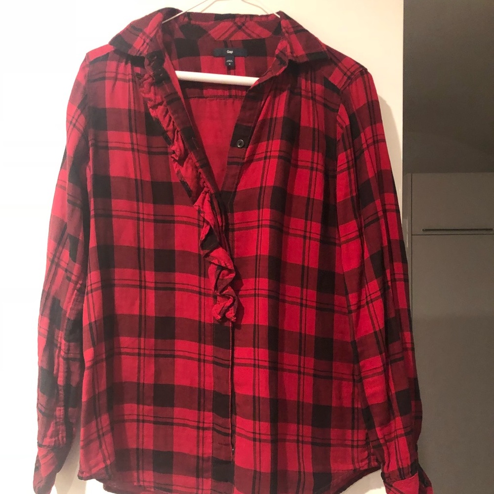 Gap flannel with chest ruffles